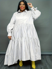  Tie Lantern Sleeve Ruffle Smock Dress