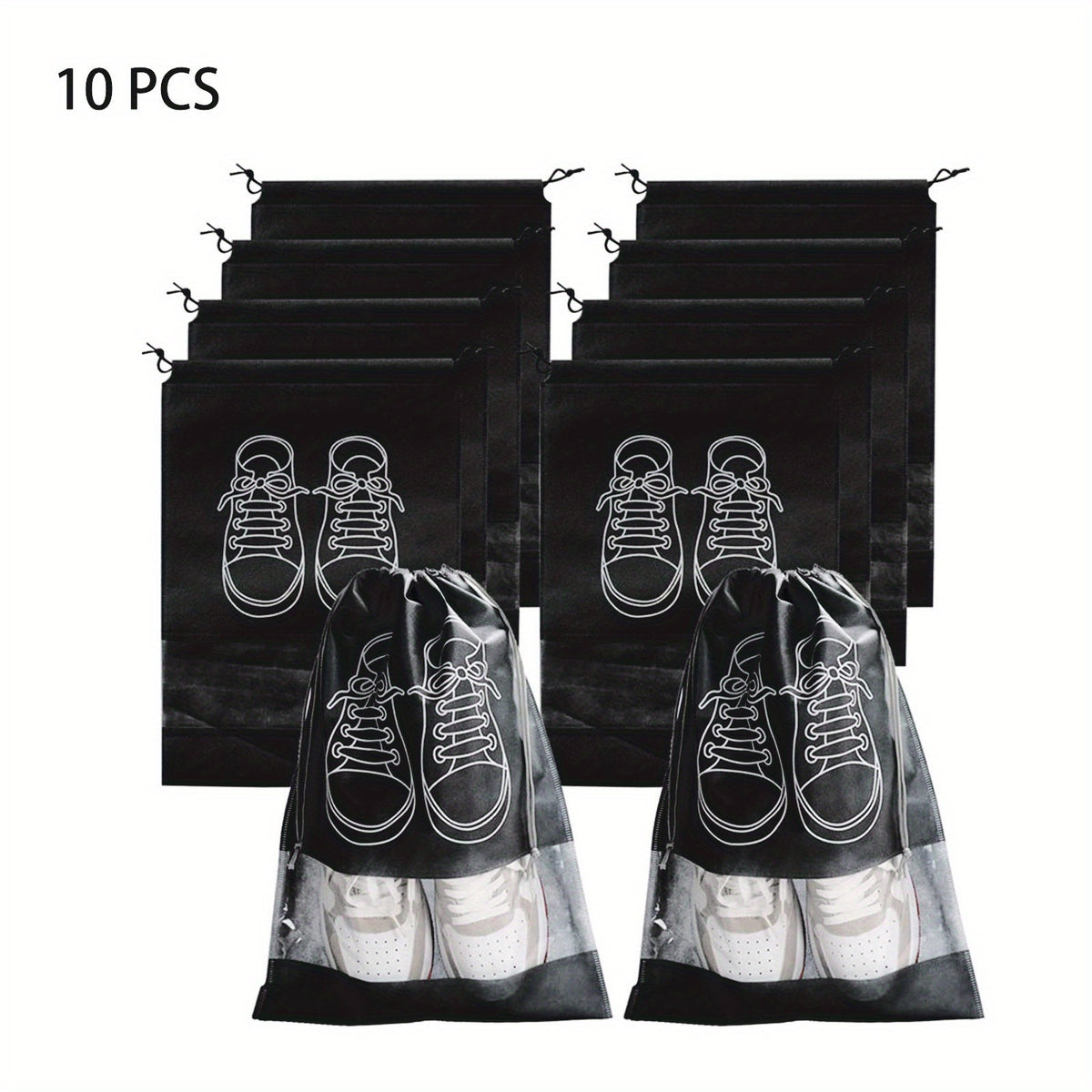 10pcs Portable Shoes Storage Bags Transparent Non Woven Clothes Towel Pouch