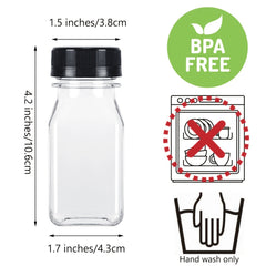 4pcs 4oz Reusable Mini Plastic Juice Bottles with Caps Portable Clear Drink Cont