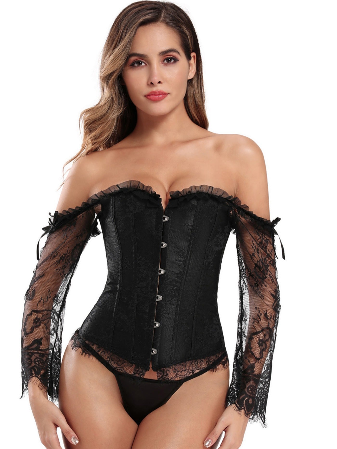 Off Shoulder Lace Corset Dress w High Low Skirt Halloween Costume