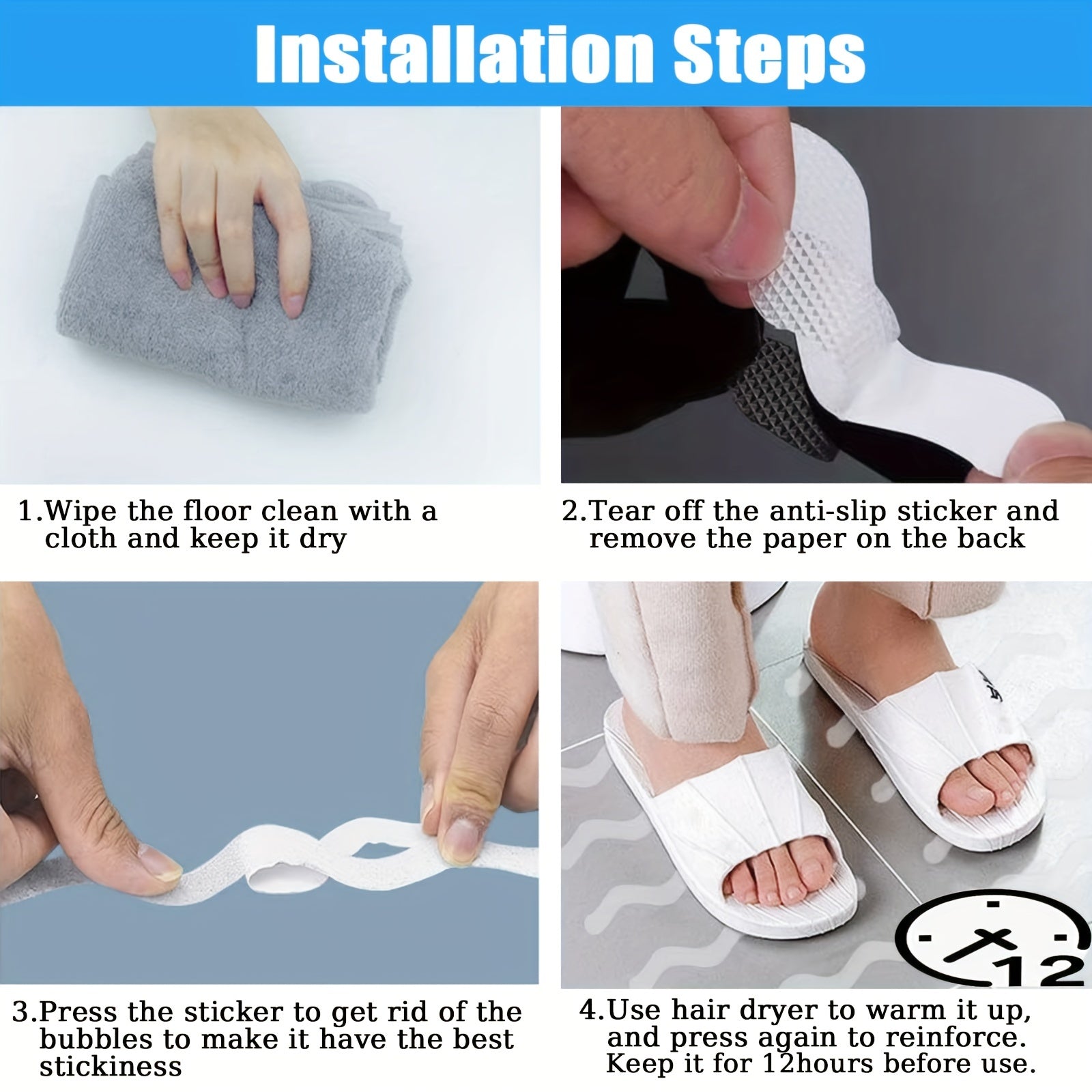 24pcs Clear Non Slip Strip Stickers for Bathroom Floor and Shower
