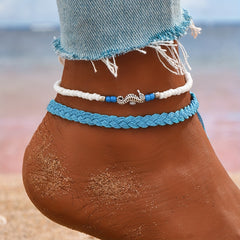 2 Pcs Vintage Style Braided Anklet Set for Women & Girls