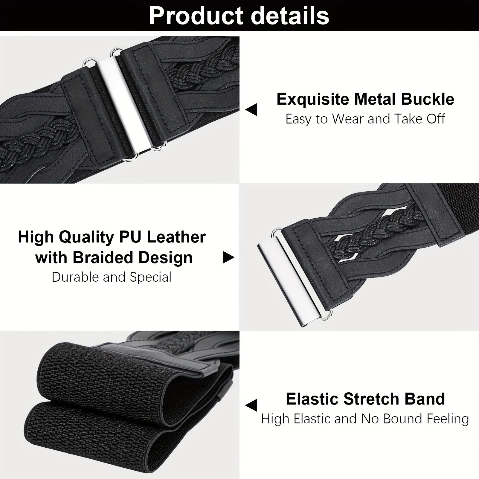 Vintage Braided Wide Elastic Waistband Belt for Women