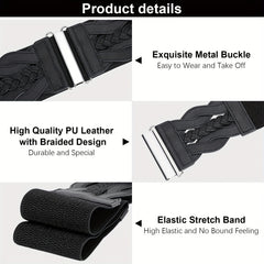 Vintage Braided Wide Elastic Waistband Belt for Women