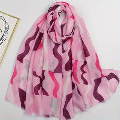 Striped Frayed Edge Scarf Double Shawl Windproof Head Wrap