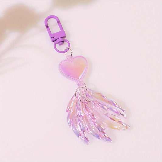 Y2K Faux Pearl Feather Shape Keychain Pendant Sweet Key Ring Bag Accessories