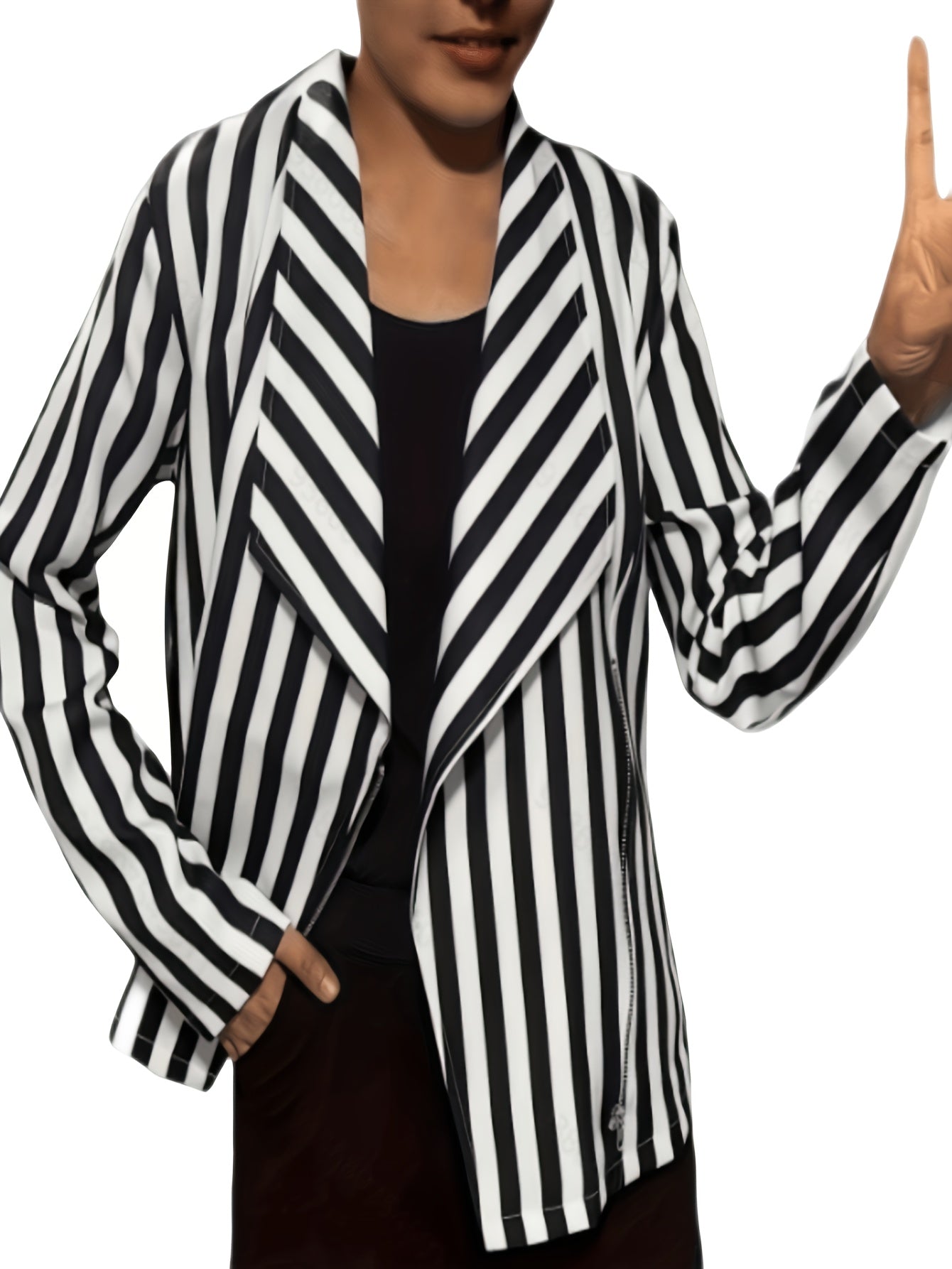 Striped Print Zipper Blazer Long Sleeve