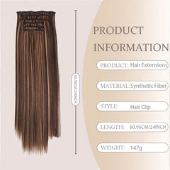 16pcs Straight Hair Extensions Synthetic Fiber Hair Clips Hair Accessories