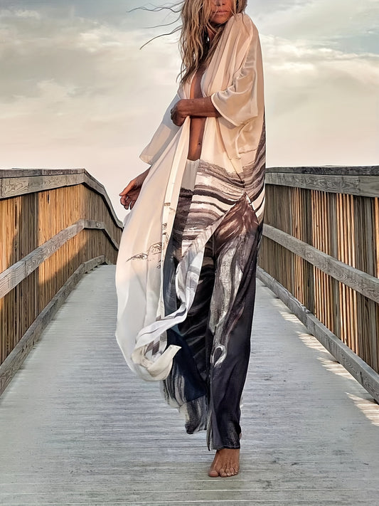 Horse Print Sun Protection Clothing V Neck Cover Up & Pants