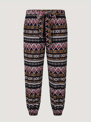  Geometric Print High Rise Tapered Leg Pants With Belt