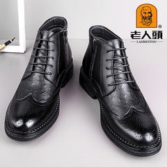 LAORENTOU Men's Leather Brogue Oxford Boots Comfortable Derby Boots