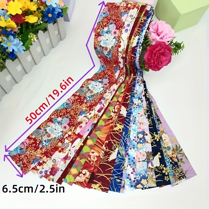 40pcs Vibrant Japanese Kimono Fabric Strips Floral Geometric Patterns DIY Crafts