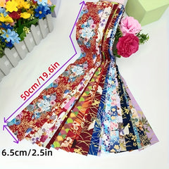 40pcs Vibrant Japanese Kimono Fabric Strips Floral Geometric Patterns DIY Crafts