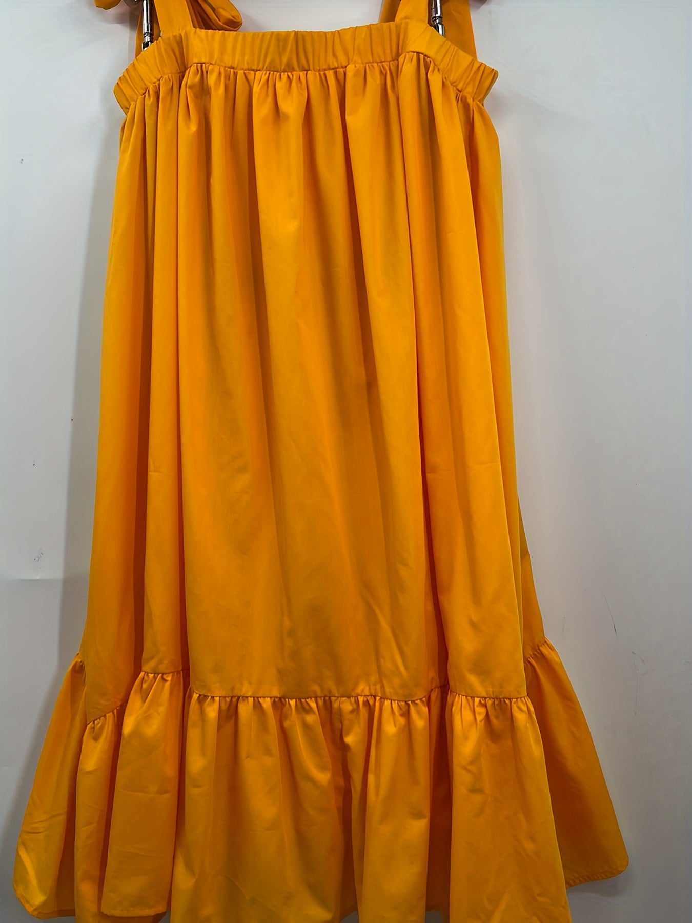  Solid Square Neck Ruffle Trim Dress