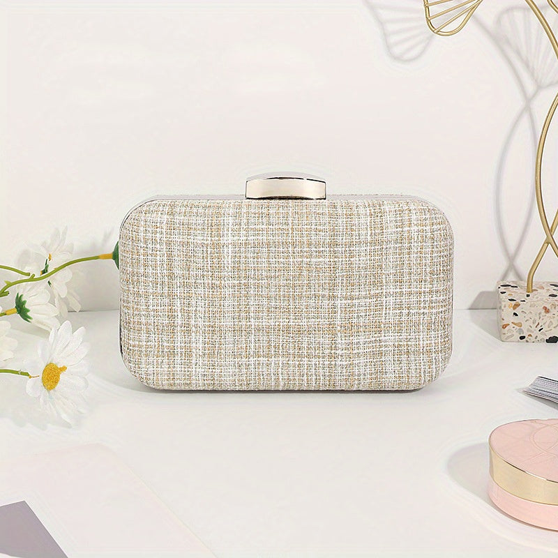 Elegant Plaid Kiss Lock Chain Clutch Evening Bag