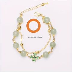 Green Bead Four Leaf Clover Bracelet - Great Gift for her on Mother's Day