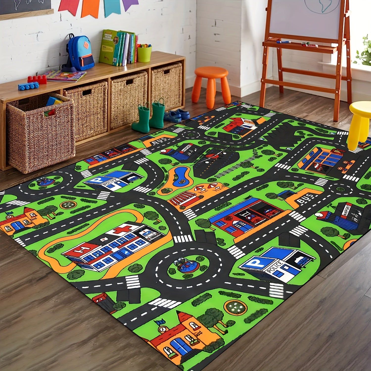 1pc Traffic Car Mat Kids Toy Cars Non Slip Rug Boys Play Mat Road Rug