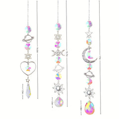 3pcs Colorful Crystal Suncatchers with Chain Pendant for Home Garden Wedding