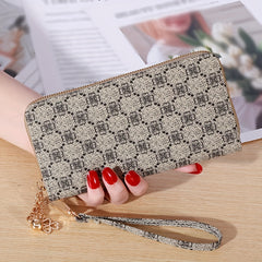 Heart Print Clutch Bag Faux Leather Long Wallet with Wristlet