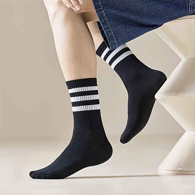 10 Pairs Striped Sports Socks Mid Tube Womens Stockings