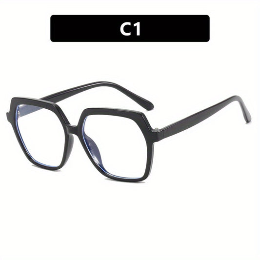 Large Polygon Clear Lens Glasses for Women Men with Case