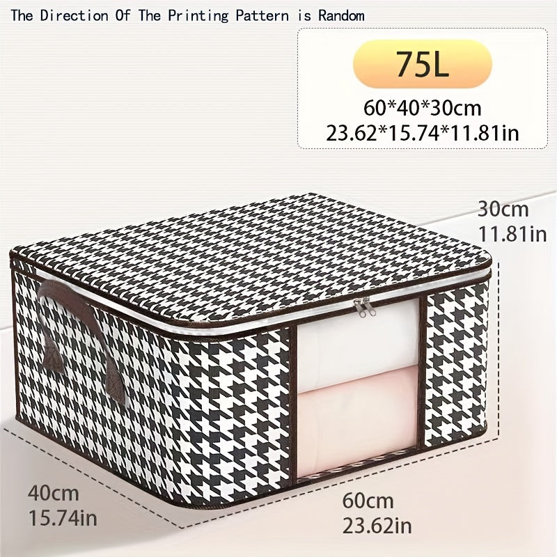 1pc 50 75L Houndstooth Storage Bag Blanket Zipper Large Organizer Dustproof
