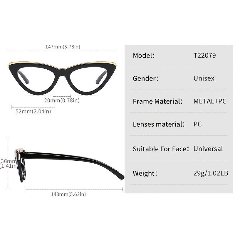 Cat's Eye Frame Glasses Thin Temple Frame Colorful Decorative Glasses