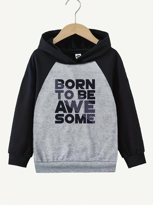AWESOME Letter Print Boys Hooded Sweatshirt