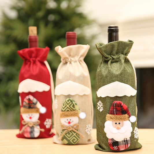 Christmas Wine Bottle Cover Bag Drawstring Sleeve Decoration