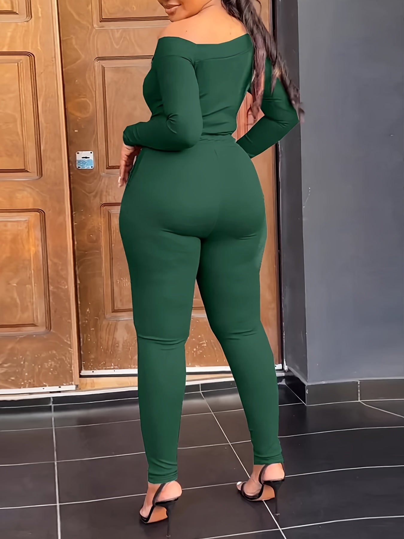  Off Shoulder Half Zipper Top & Leggings Outfit