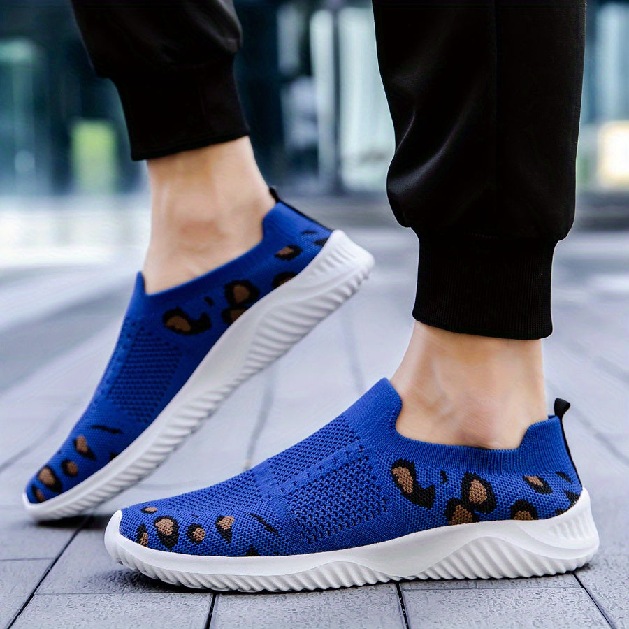Leopard Graphic Knitting Sock Shoes Slip On Casual Walking Shoes