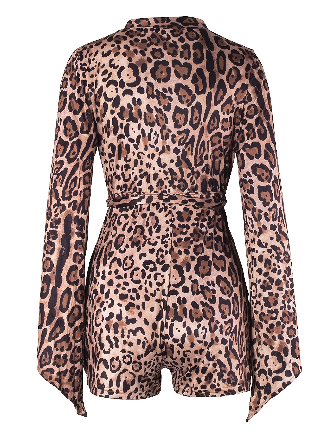 Leopard Print Flared Sleeve Jumpsuit V Neck Spring & Summer Women's Clothing
