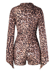 Leopard Print Flared Sleeve Jumpsuit V Neck Spring & Summer Women's Clothing