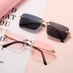 Stylish Ombre Lens Rimless Glasses Vintage Square Sunglasses For Women