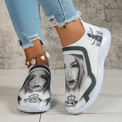 Women's Halloween Pattern Sneakers Low Top Slip On Knit Sock Shoes