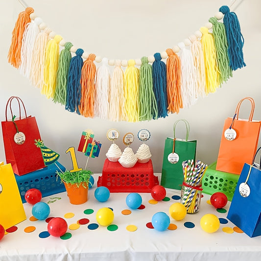 Colorful Rainbow Tassel Carnival Garland Wall Hanging Fall Decor