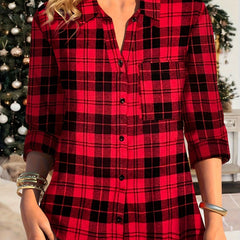  Plaid Print Button-Up Shirt Top