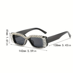 Rhinestone Decor Sunglasses Rectangular Frame UV400