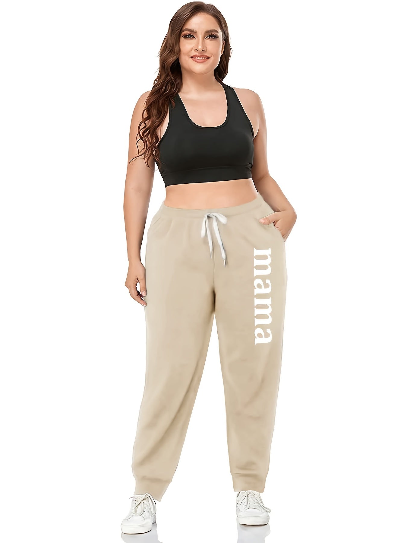 Mama Letter Print Drawstring Sweatpants Plus Size