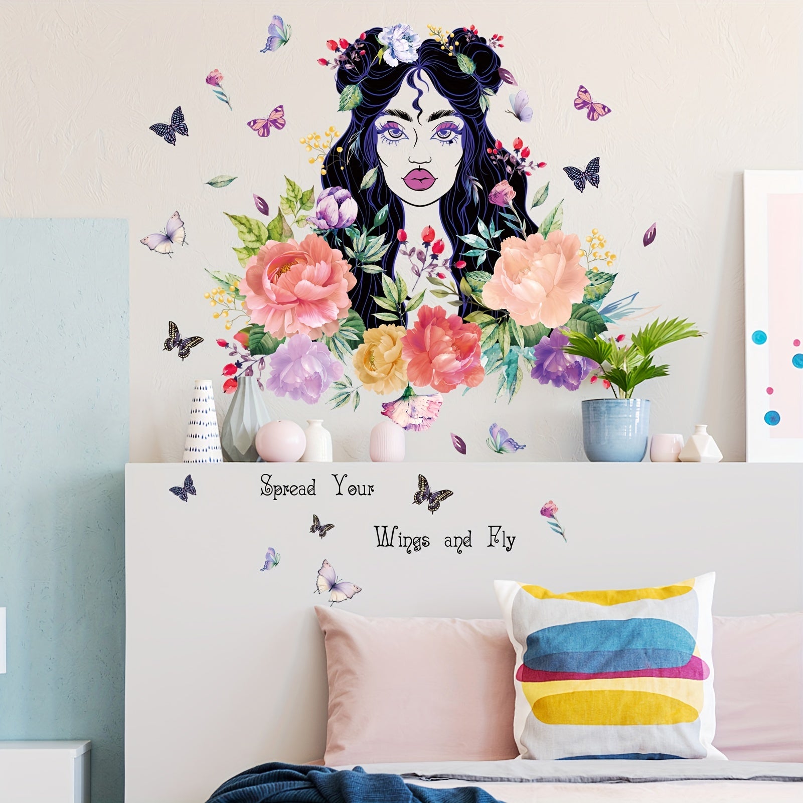 Flowers Butterfly Wall Decal Peel And Stick Home Decor For Bedroom Living Room
