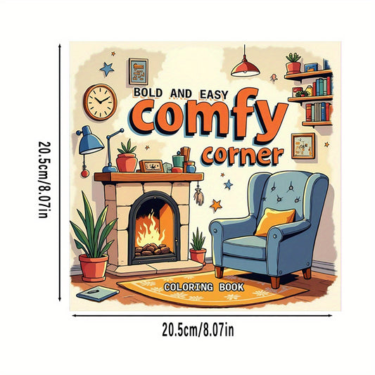 Cozy Corner Coloring Book Home Decor Fireplace Chair Plants Gift Valentine