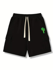 Men's Comfy Cactus Cargo Shorts Elastic Waist Drawstring