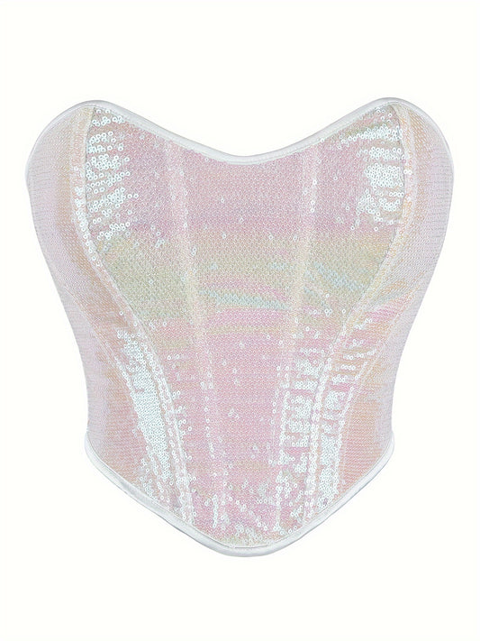 Sequin Strapless Corset Bustier Tummy Control Lace Up Slimmer Body Shaper