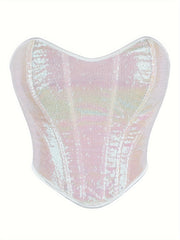 Sequin Strapless Corset Bustier Tummy Control Lace Up Slimmer Body Shaper