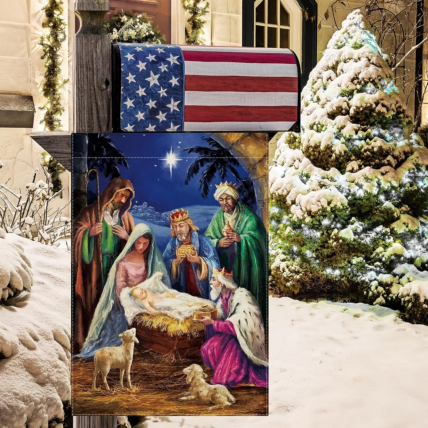 Jesus Nativity Scene Christmas Garden Flag Double Sided Winter Yard Flag