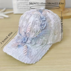 Flower Lace Baseball Cap with Faux Pearls