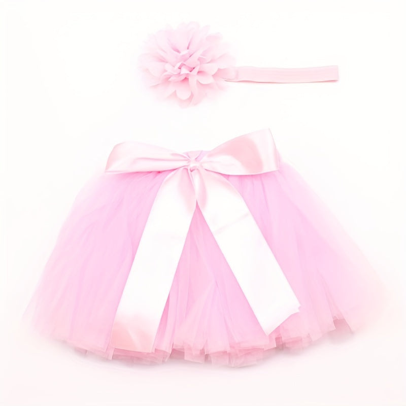2pcs Newborn Baby Girls Photo Props Hairband & Skirt Set