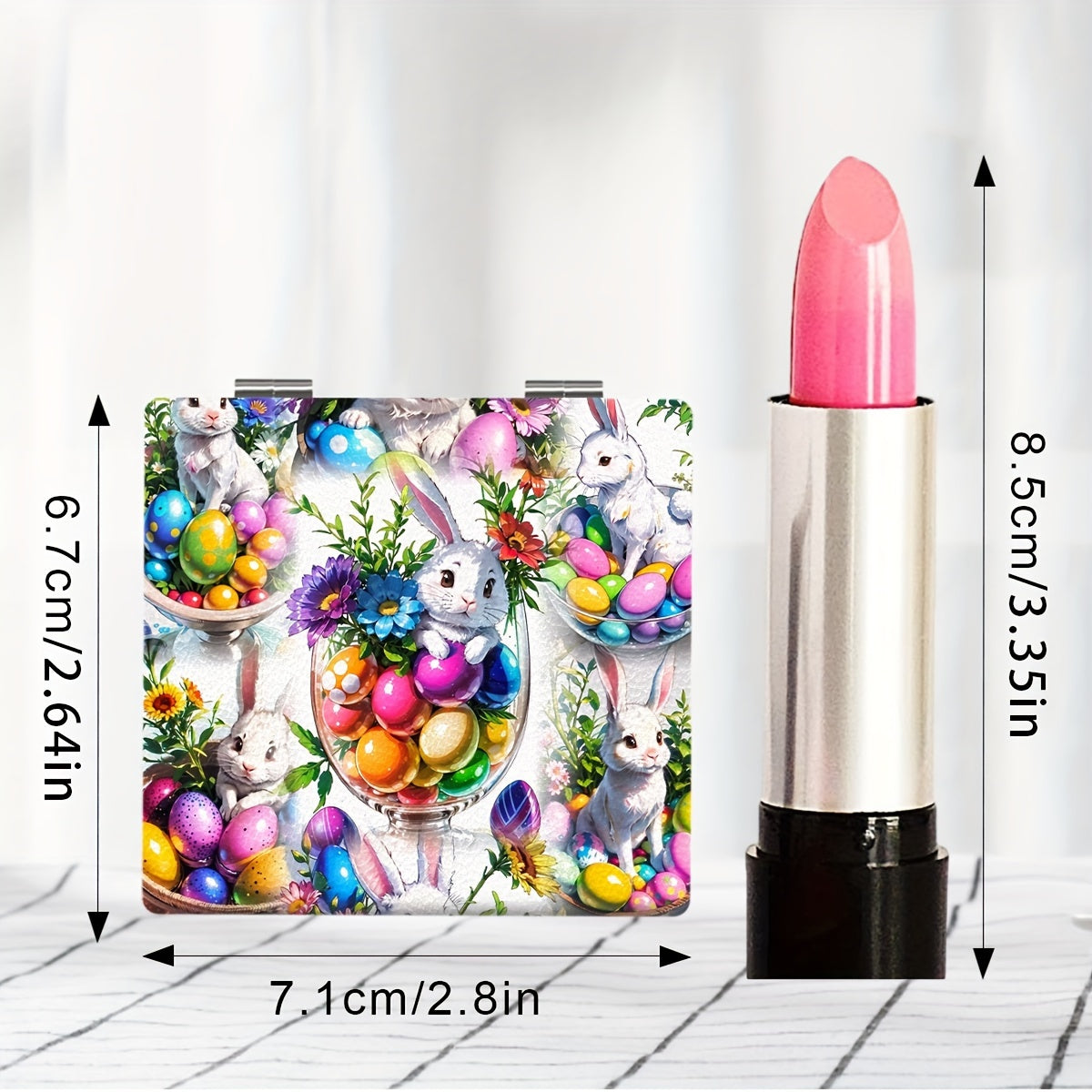 1pc Portable Pocket Makeup Mirror Foldable HD Cartoon Bunny Small Mirror