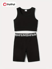 Kids 2pcs Cotton Tank Top & Webbing Shorts Set