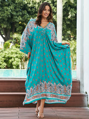 Boho Paisley Floral Batwing Sleeve Plus Size Dress